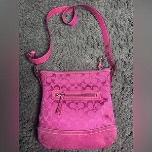 Coach Vintage Hot Pink suede and Jaquard Women's Crossbody Bag